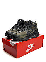 Чоловічі кросівки зимові Nike Initiator High Khaki Black Winter Fur Найк Ініціатор хакі чорні високі шкіра кордура хутро зима, фото 4