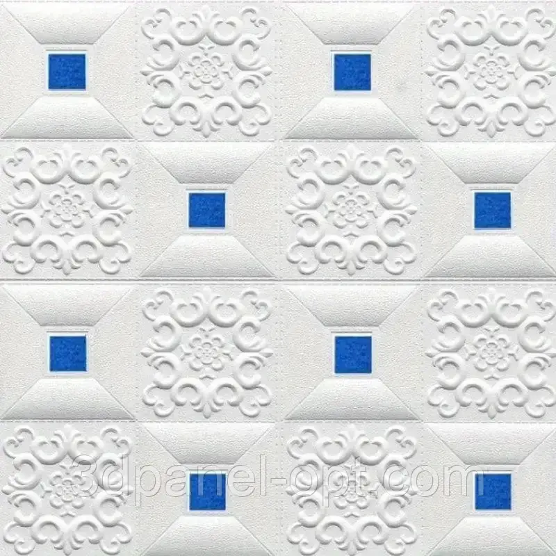 Самоклеюча 3D панель для стін і стелі Фігури з блакитними квадратами 700×700×4мм, фото 1