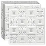 Самоклеюча 3D панель декоративна настінно-стельова біла фігури з сірими квадратами 700х700х3.5мм, фото 2