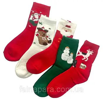 Набір жіночих махрових новорічних шкарпеток 5 пар в наборі Корона