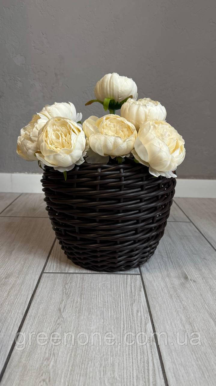 Маленьке кашпо для вуличних квітів, кошик зі штучного ротанга в кольорі венге 5 л, фото 1