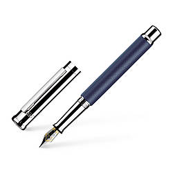 Ручка перова OttoHutt серії Design 04 Fountain Pen Checked guilloche frosted Blue Platin, корпус синій, перо F (0.5 мм), 954311