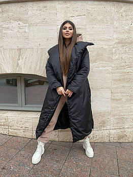 Куртка-ковдра жіноча довга з поясом утеплювач силікон