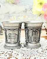 Дві колекційні олов'яні чарки Dresden і London, харчове олово, Німеччина, Шедеври архітектури