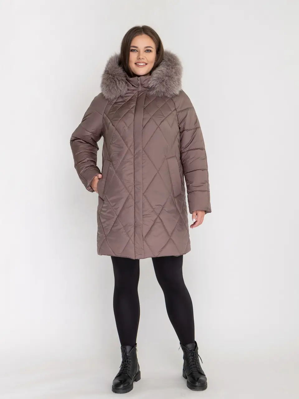 Жіноча зимова куртка з хутром Li-172- у розмірах 54-68, фото 1