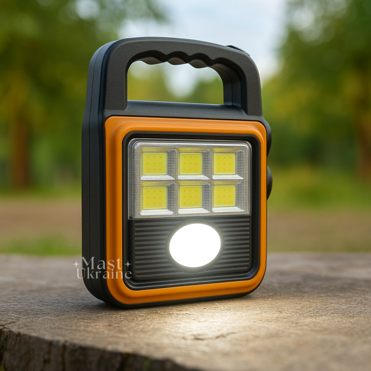 Ліхтар акумуляторний з сонячною панеллю і функцією Power Bank LED COB, потужний ручний ліхтар-прожектор, HS-8020D-Orange, фото 1