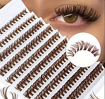 Накладні КОРИЧНЕВІ пучкові вії для приклеювання клеєм у домашніх умовах 8 -16 мм / Вигин 40 D/ 140 шт