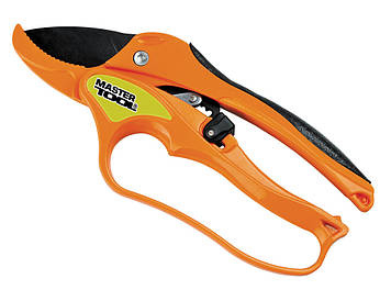 Секатор садовий MASTERTOOL з храповим механізмом 200 мм ручки AL+TPR лезо Mn65+тефлон ковадло 14-6112