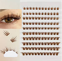 Накладні КОРИЧНЕВІ пучкові вії для приклеювання клеєм у домашніх умовах 8 -16 мм / Вигин 30 D/ 120 шт