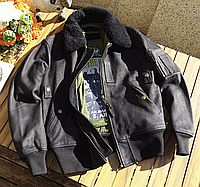 Чоловіча шкіряна куртка пілот з хутром. (3131)