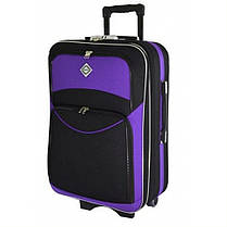 Валіза дорожня тканинна на колесах Bonro Style M середня чорно-фіолетова з кодовим замком і висувною ручкою, фото 4