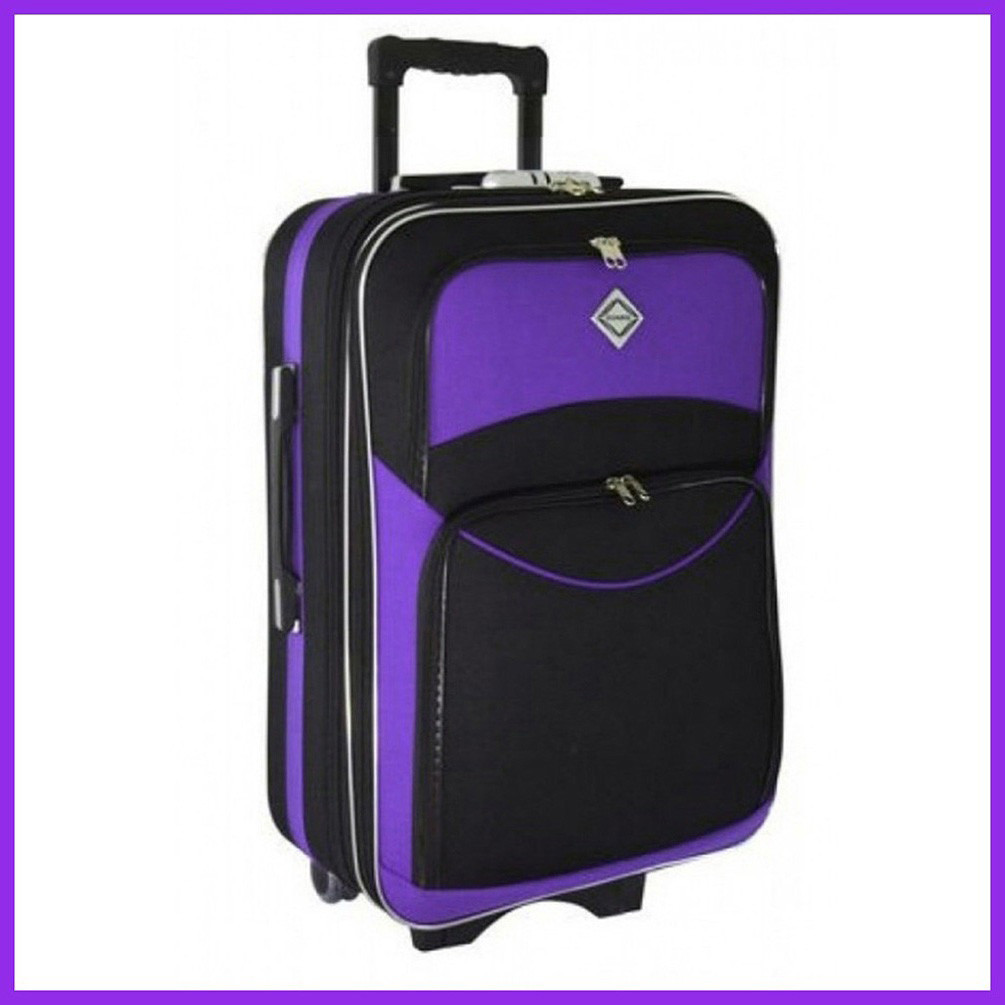 Валіза дорожня тканинна на колесах Bonro Style M середня чорно-фіолетова з кодовим замком і висувною ручкою