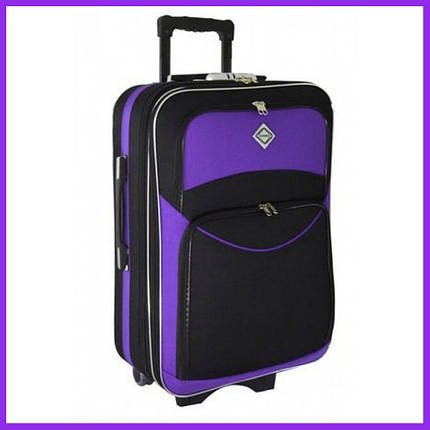 Валіза дорожня тканинна на колесах Bonro Style M середня чорно-фіолетова з кодовим замком і висувною ручкою, фото 1