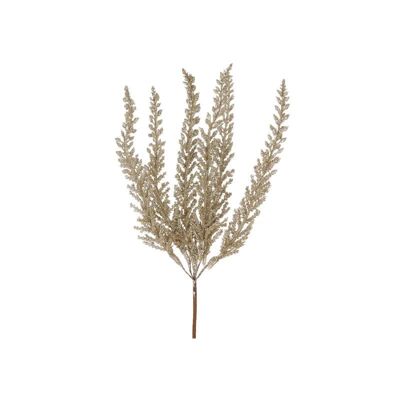Штучна гілка папороті 29см Флористичний матеріал для декору з глітером Золотистий