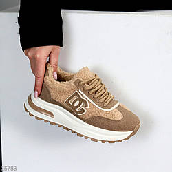 Теплі замшеві бежеві кросівки з хутром Тедді доступна ціна 38