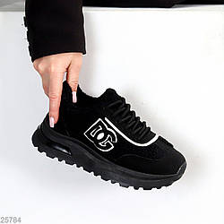 Теплі чорні замшеві кросівки з хутром Тедді доступна ціна