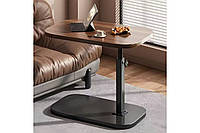 Надіванний овальний журнальний столик з регулюванням висоти приліжковий кавовий на одній ніжці 40х30х45-80 kalyna