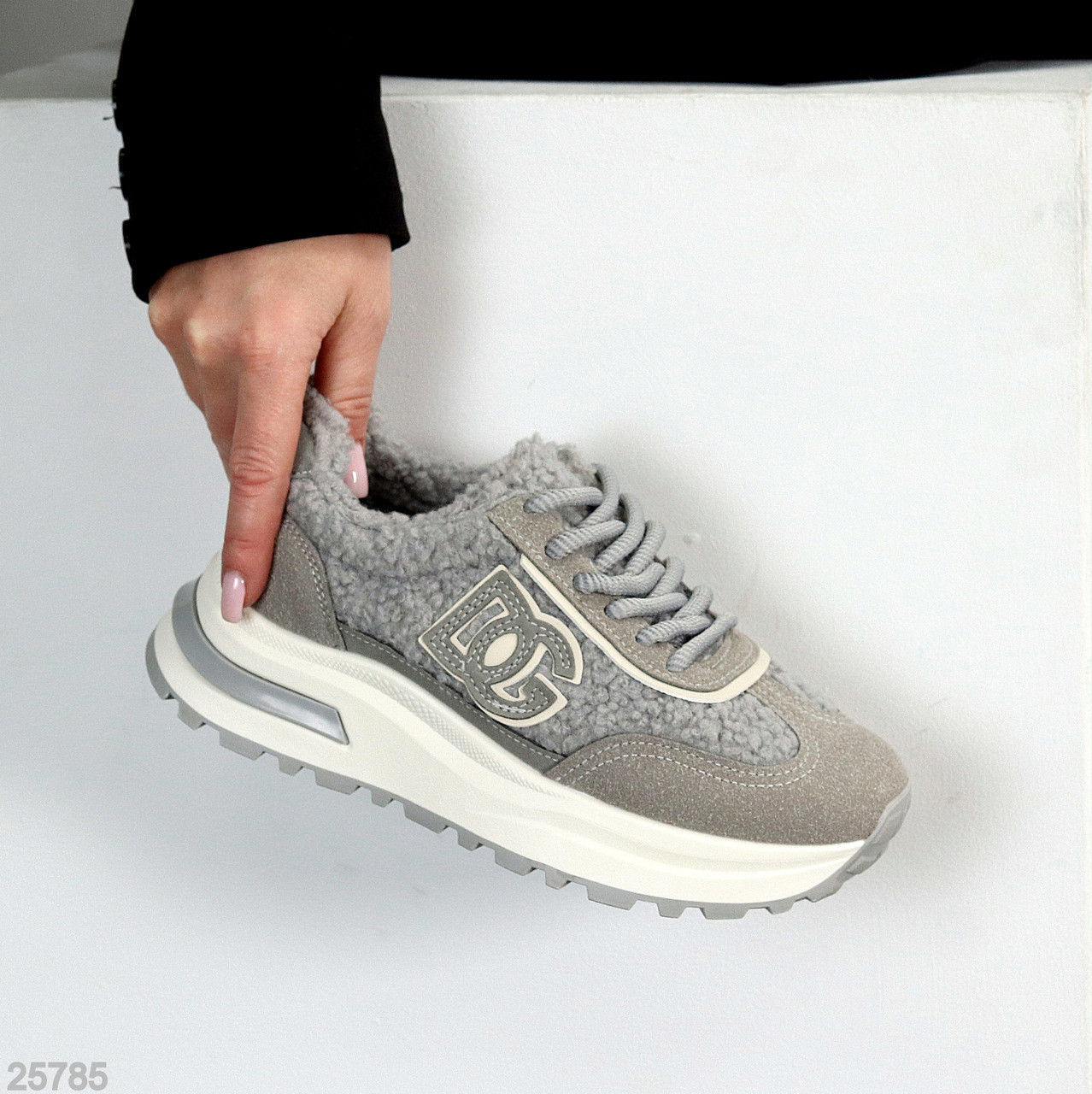 Теплі замшеві сірі кросівки з хутром Тедді доступна ціна, фото 1