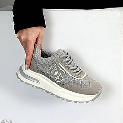 Теплі замшеві сірі кросівки з хутром Тедді доступна ціна