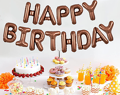 Фольгована гірлянда-напис шоколад кулі - літери Happy Birthday висота літери  40 см