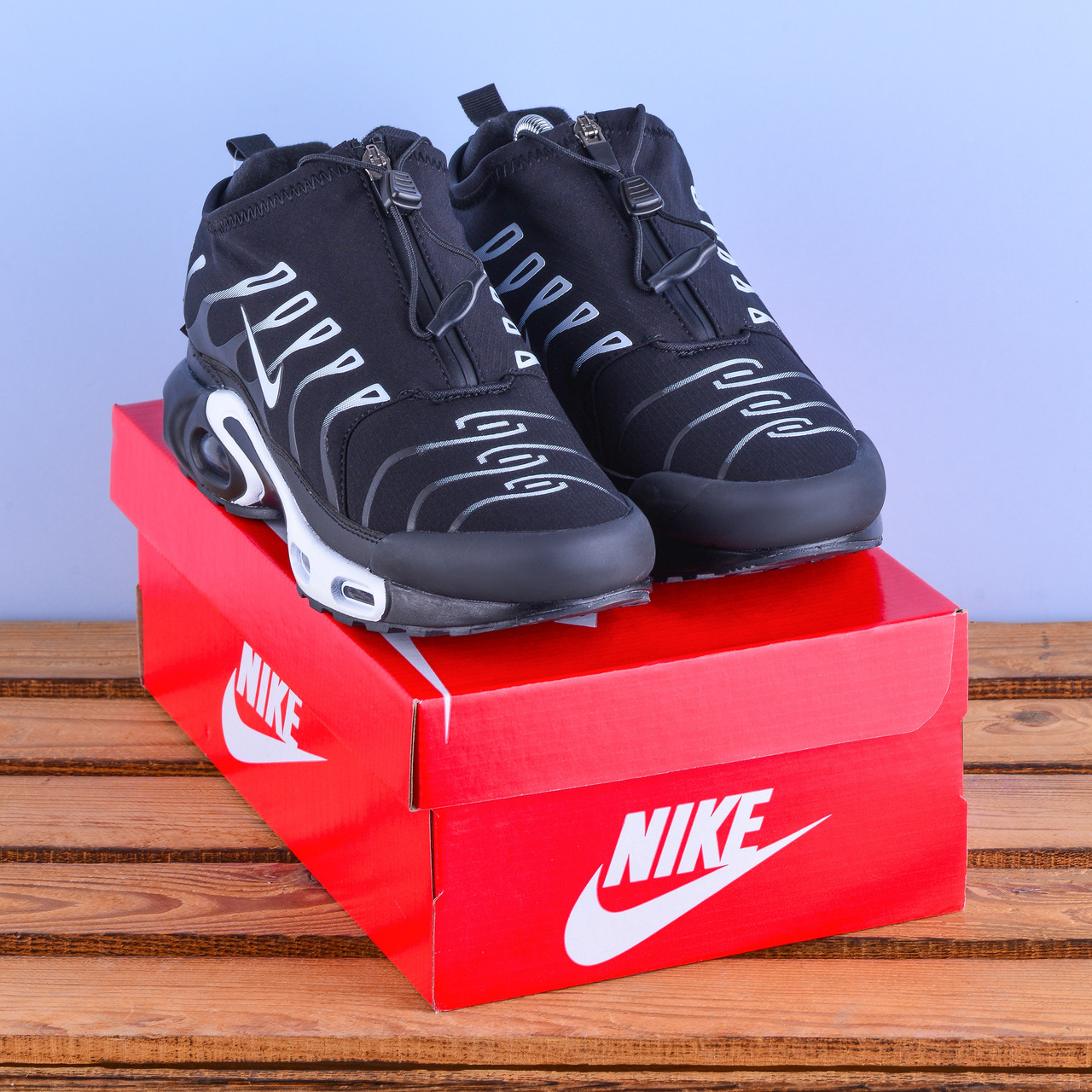 Термо Зимові Кросівки Nike Air Max TN чорні з білим, фото 1