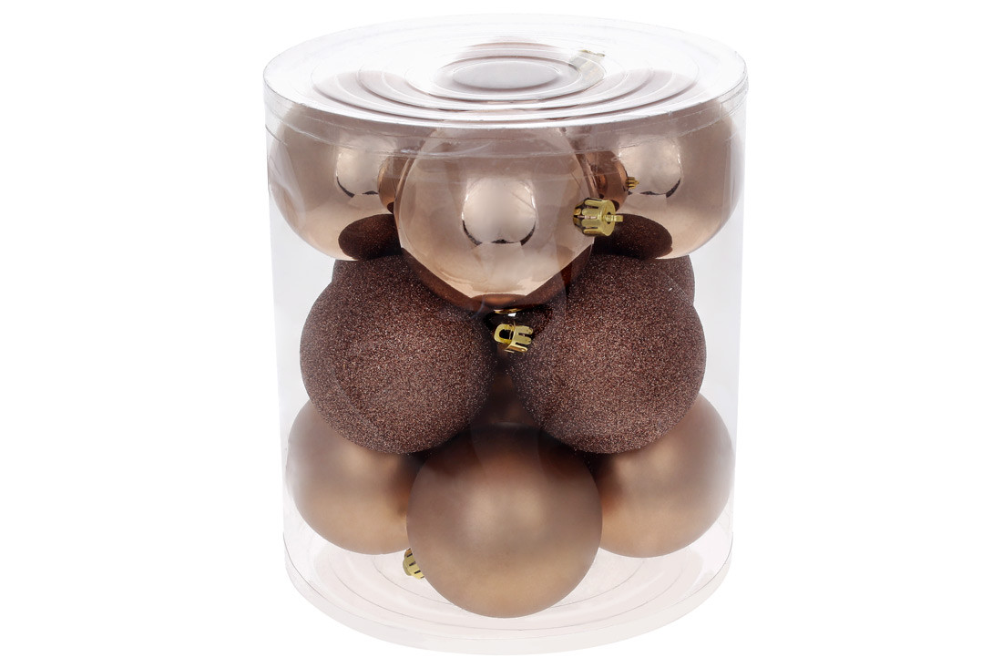 Набір ялинкових куль 12 шт 8 см, колір – карамельний мокко, фото 1