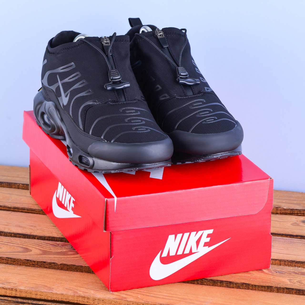 Термо Зимові Кросівки Nike Air Max TN повністю чорні, фото 1