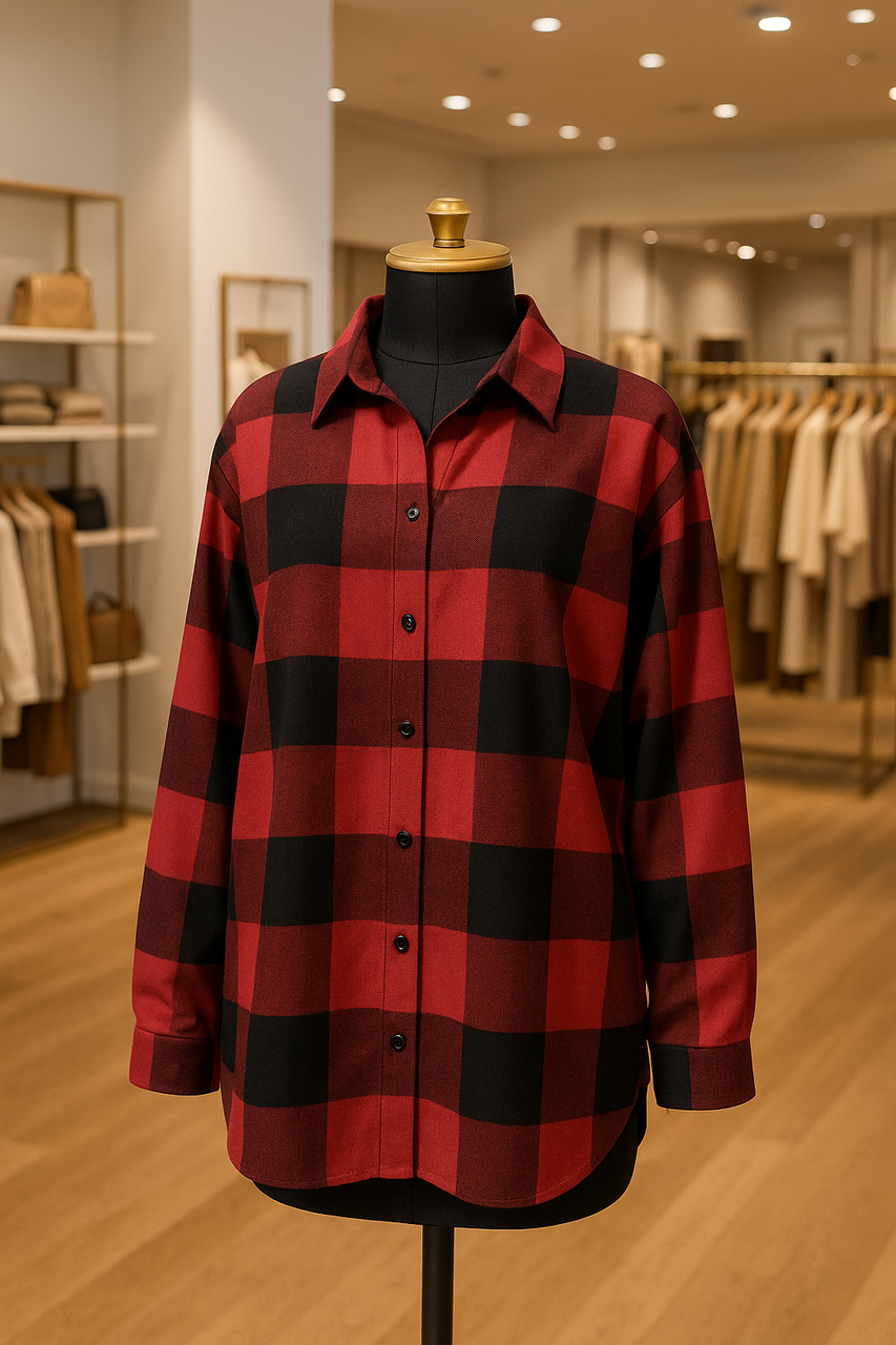 Сорочка жіноча тепла в червоно-черну клитинку oversize WOOLBOOK, фото 1