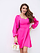 Модне молодіжне коктейльне кроротке плаття з довгими рукавами, малинове, фото 2