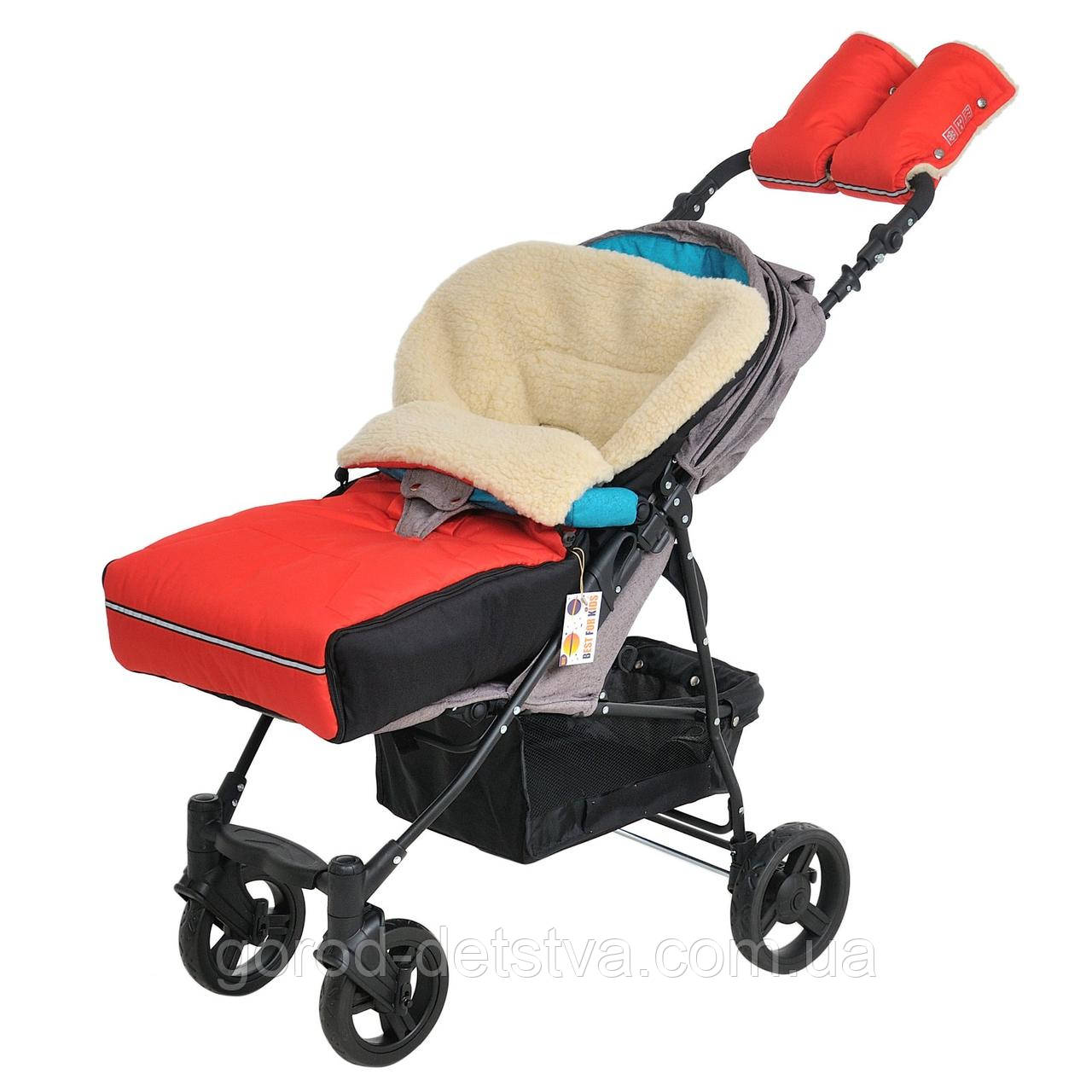 Комплект зимовий конверт чохол на овчині в коляску люльку санки For Kids Ideal і рукавички для батьків, фото 1