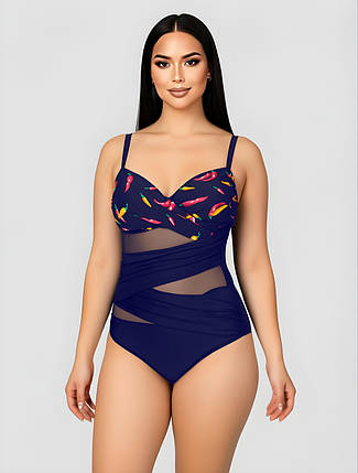 ОПТ Закритий купальник із сіткою Z.Five 75907 48-56 синій на 48 50 52 54 56 розмір, фото 1