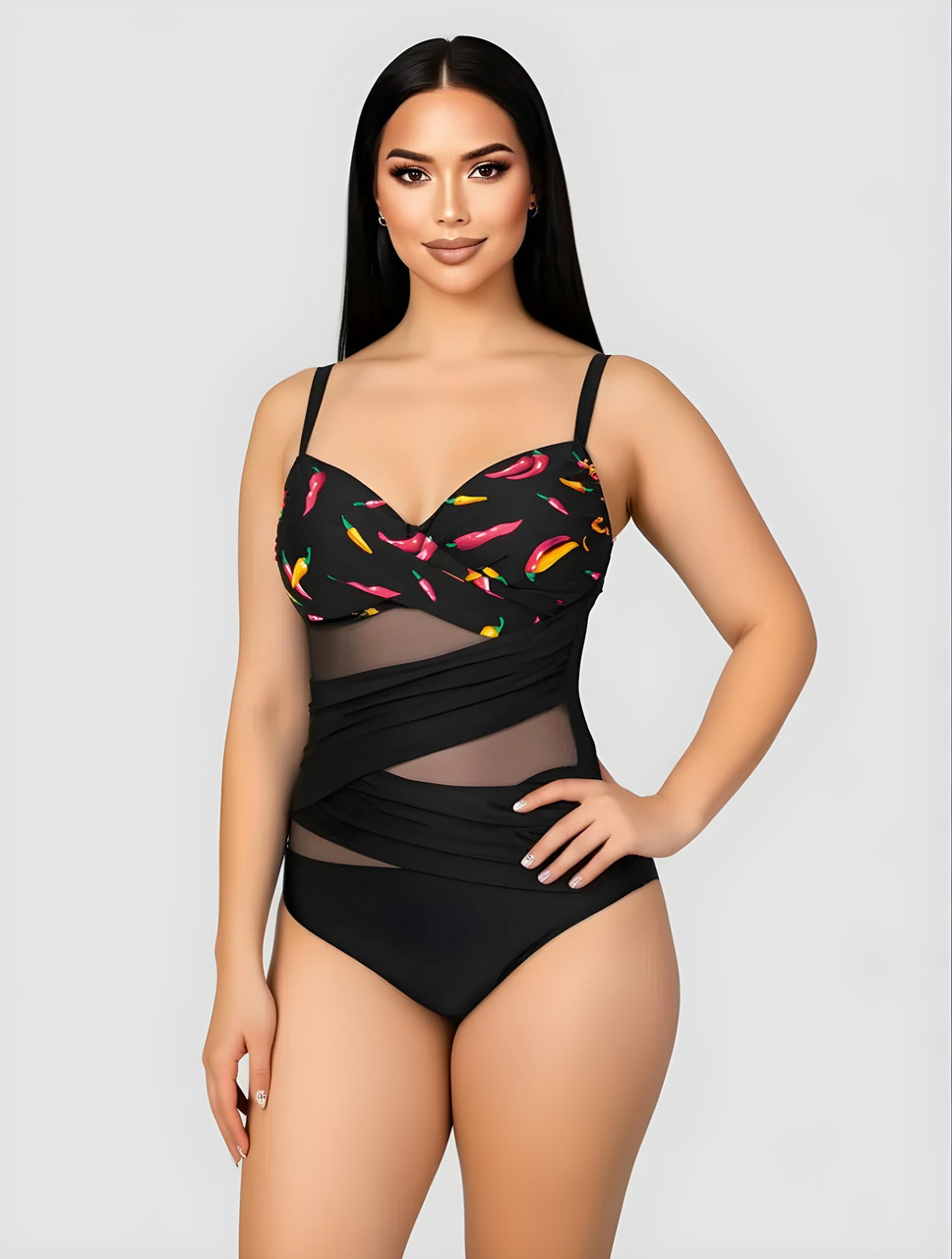 Закритий купальник із сіткою Z.Five 75907 чорний на 48 50 52 54 56 розмір