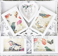 Фоторамка колаж(мульти рамка) з серцем та візерунком 5 фото (10*15-4,12*12) біла/бронза/шампань. HS183