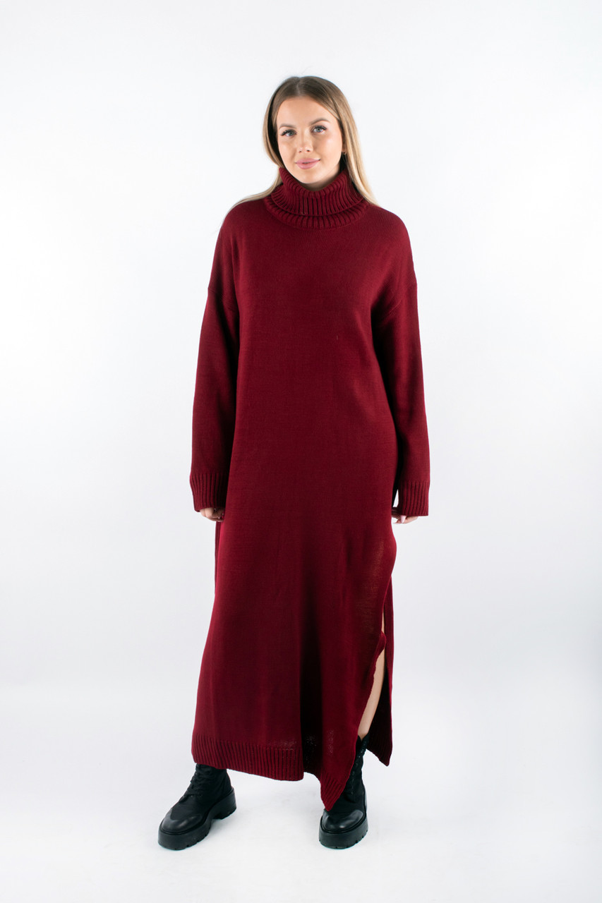 Плаття максі вʼязане з горловиною бургунді 102356 (2000000155784), фото 1