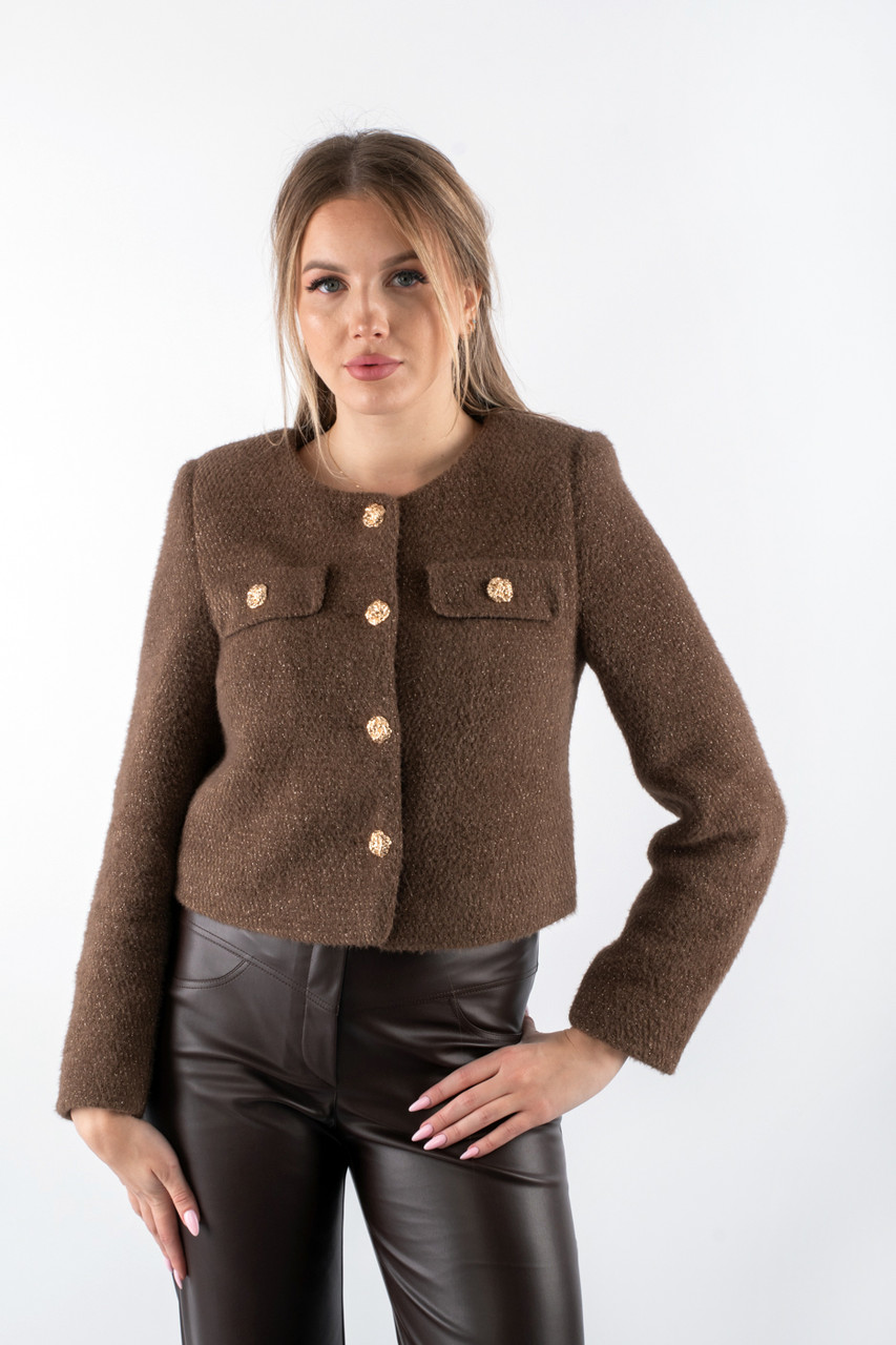 Жакет укорочений альпака коричневий 41421-1 (2000000155807), фото 1