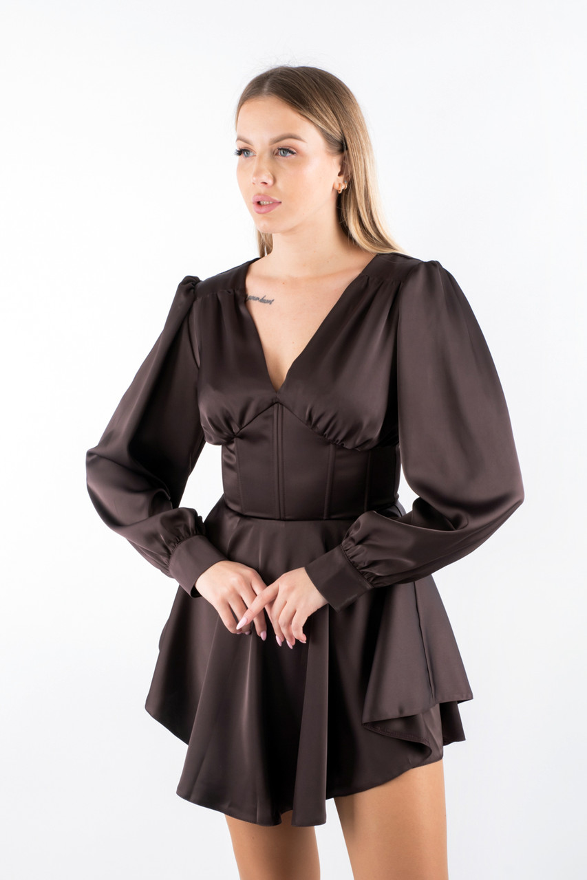 Сукня міні шовкова з вирізом коричнева 83111 (2000000156163), фото 1