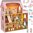 Дерев’яний будиночок для ляльок Kruzzel 26364 (3 поверхи, LED-підсвітка, меблі в комплекті), фото 10