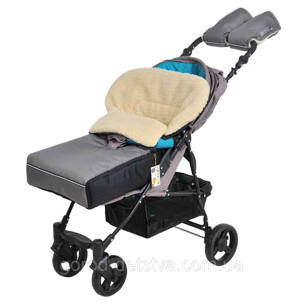 Комплект зимовий конверт чохол на овчині в коляску люльку санки For Kids Ideal і рукавички для батьків, фото 1