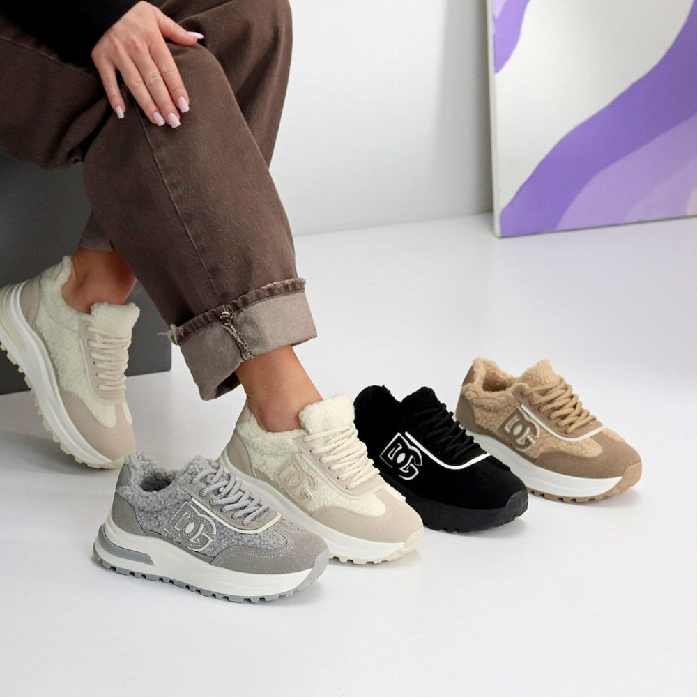 Зимові жіночі кросівки, Зимові сірі кросівки жіночі, Хіночі зимові кросівки з хутром тедді, фото 1