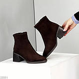 Жіночі ботильйони на зручних підборах, Шкіряні жіночі чоботи на квадратних підборах, фото 4
