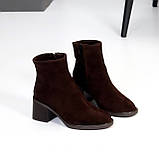 Жіночі ботильйони на зручних підборах, Шкіряні жіночі чоботи на квадратних підборах, фото 7