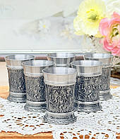 Набір із шести колекційних олов'яних чарок, харчове олово, Німеччина, сільська тематика