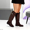 Шикарні хітові замшеві чоботи жокейки єврозима колір Шоколад, фото 5