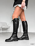 Жіночі сапоги труби, зимові високі сапоги, Хітові Чоботи Жокейки , Шкіряні сапоги труби, фото 3