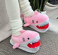 Тапочки домашні м'які жіночі Акула Рожева Тапочки-іграшки Капці для кігурумі плюшеві