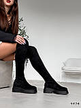 Жіночі ботфорти на високій підошві, чорні замшеві бофорти, фото 8