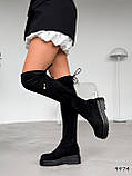 Жіночі ботфорти на високій підошві, чорні замшеві бофорти, фото 10