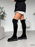 Жіночі ботфорти на високій підошві, чорні замшеві бофорти, фото 6