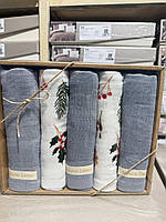 Новорічний набір рушників Natural Cotton (5 шт.) – святкові кухонні рушники з натуральної бавовни