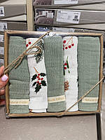 Новорічний набір рушників Natural Cotton (5 шт.) – святкові кухонні рушники з натуральної бавовни